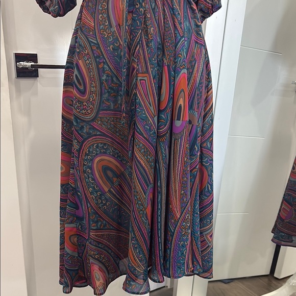 Blue and Purple Midi Sundress with V-Neck and Dolman Sleeves - Picture 6 of 7
